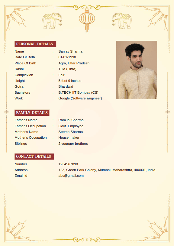 Marriage biodata template design 7: Haldi Gold